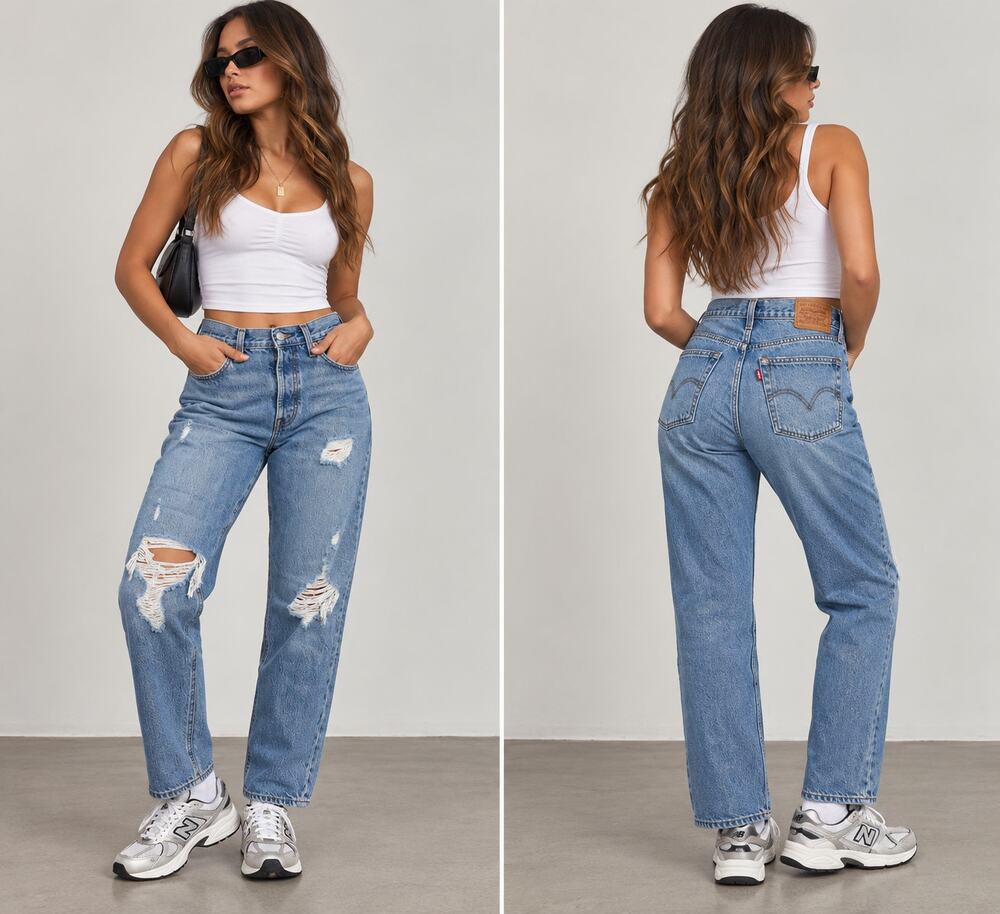 Levi's Premium Wedgie Jeans Womens 27 Distressed High Rise Straight Leg Blue
